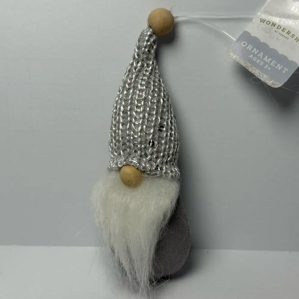 NEW Gnome Ornament Silver Knit Hat White Beard  Christmas Target Wondershop